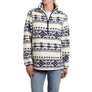 Vintage Threads Women's Printed Half Zip Sherpa, size small, in peacoat